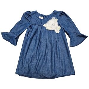 Marmellata Denim Rosette Bell Sleeve Chambray A-Line Dress Girls 4 Blue Boho